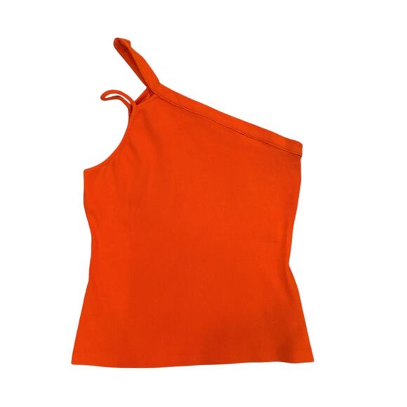 Anthropologie Maeve One Shoulder Asymmetric Ribbed Top Tank Top Orange Large - Picture 2 of 6